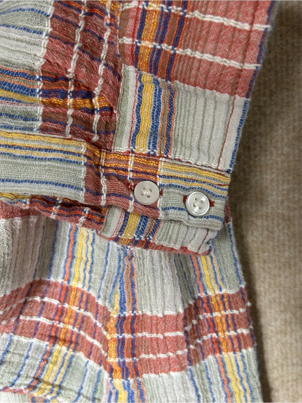 Free People We The Free Gauze Shirt Womens Medium Plaid Long Sleeve Pockets - Picture 8 of 11